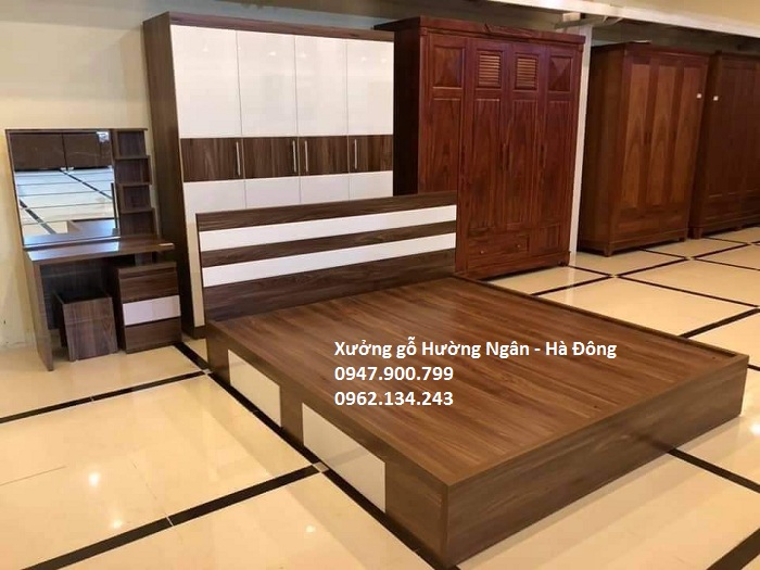 Giường ngủ gỗ công nghiệp có ngăn kéo 1m6 x 2m G855